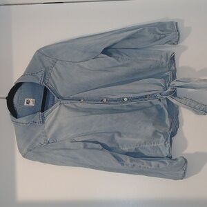 NSF Denim Tie Front Button Down Shirt